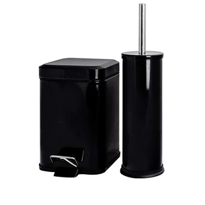 Image of Black Mismatched Toilet Brush &amp; Bin Set By Harbour Housewares