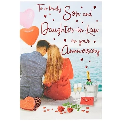 Image of Regal Publishing Anniversary Card (C80425) Son &amp; Daughter in Law Champagne by the Sea 9 x 6&quot;, Black