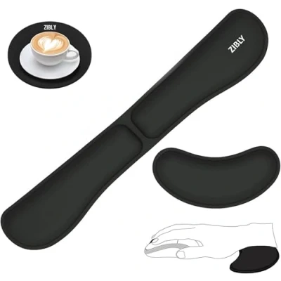 Image of ZIBLY 3 in 1 Wrist Rest Keyboard and Mouse Set Anti Skid Non Slip Ergonomic Cushion Support Pad Easy Typing,Pain Relief Premium Memory Foam for Work from Home (Black 3PCS Set)