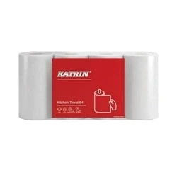 Image of Katrin Kitchen Towel Paper Roll 2 Ply 64 Sheets White 8x4 (Pack of 32)