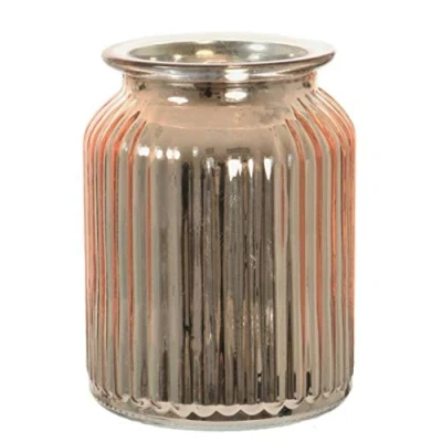Image of AngraveHome Rose Gold Mirror Ribbed Vase (14.5cm) Jar Home Decoration Decor Ornament
