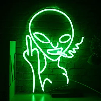 Image of SIGNSHIP Alien Neon Lights for Wall Decor, USB Decorative Led Signs Novel Green Home,Kids Room,Bar, Club, Bedroom, Party