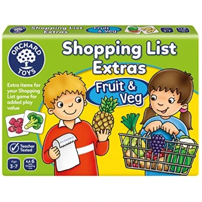 Image of Orchard Toys Shopping List Extras Pack Fruit &amp; Veg Educational Game for Kids, Add On to List, Age 3 7, Toddlers.