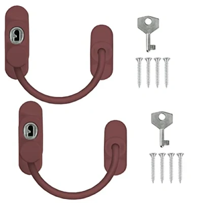 Image of 2 x Window Restrictor Security Cable Child &amp; Baby Safety Locks Keyed Alike (Brown)