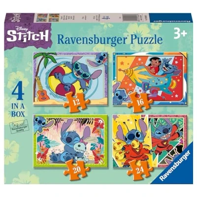 Image of Ravensburger Disney Stitch Jigsaw Puzzles for Kids Age 3 Years Up 4 in a Box (12, 16, 20, 24 Pieces) Educational Toys and Games Children