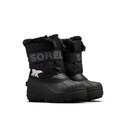 Image of Sorel Unisex Kids Snow Commander Winter Boots, Black X Charcoal Children, 11 UK