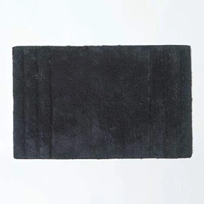 Image of HOMESCAPES Spa Supreme Bath Mat, Black, Very Heavy 1800 GSM, Super Soft Plush Cotton Rug, 50x80cm, Washable at Home.