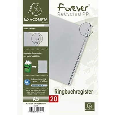 Image of Exacompta Ref 1723B Grey Polypropylene dividers 20 Printed Keys German Alphabet 2/3 Size A4 Recycled