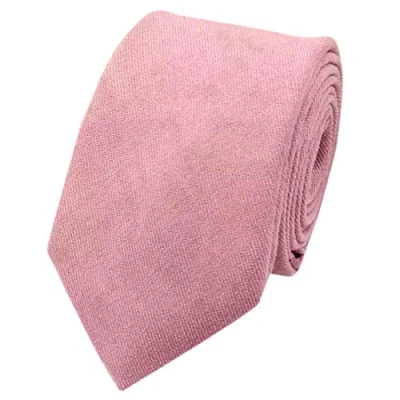 Image of DB Dickie Bow Men&#039;s Luxury Cotton Blend Skinny Neck Tie (Dusty Rose Pink) suitable for formalwear, office, weddings, parties, grooms &amp; groomsmen outfits