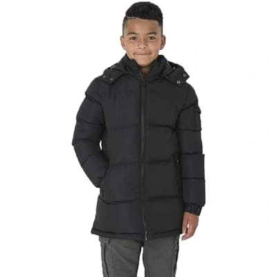 Image of BRAVE SOUL Boys JAREDLONG Black Padded Hooded Longline School Jacket