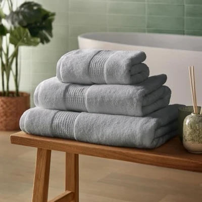 Image of Silentnight Luxury Cotton Bath Towel Luxuriously Soft &amp; Super Absorbent Deep Pile 100% BCI Textured Waffle Border 130 x 70cm Machine Washable, Grey