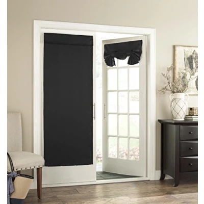 Image of Eclipse French Door Curtain Tricia Tie Up Light Filtering Single Panel Drapes for Patio, Living Room and Bedroom, 26&quot; x 68&quot;, Black