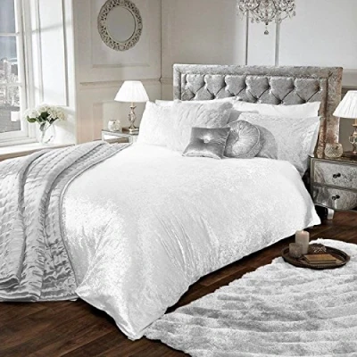 Image of Luxury Crushed Velvet Duvet Quilt Cover Bedroom Bedding Set (White, Super king)