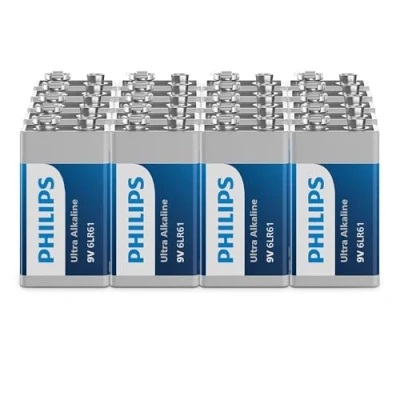 Image of Philips Ultra 9V Alkaline Batteries, 6LR61 Essential for Smoke Detectors and Radios, Pack of 20