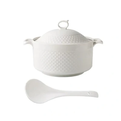 Image of NNYCC Soup Serving Tureen with Lid and Ladle Set,Porcelain Bowl for Home Kitchen Restaurant,White,3600ML