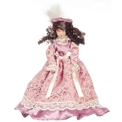 Image of Melody Jane Dolls House Victorian Lady Woman Mother In Pink Dress 1:12 Porcelain People