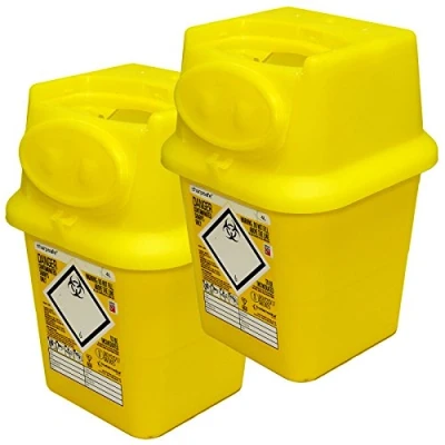 Image of Qualicare Sharps Safe Needle Syringe Insulin Disposal Surgery Waste Bin Box 4 Litre, Twin Pack