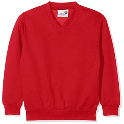 Image of AWDis Boy&#039;s Kids Academy V Neck Sweatshirt School Top, Red (Academy Red), 13 Years (Manufacturer Size:XX Large)