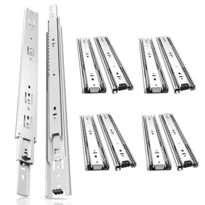 Image of AOLISHENG 5 Pair Drawer Runners Slides 550mm 45kg Load Capacity Heavy Duty Draw Sliders Full Extension Ball Bearing Kitchen Cabinet Silver Replacement Rails Side Mount