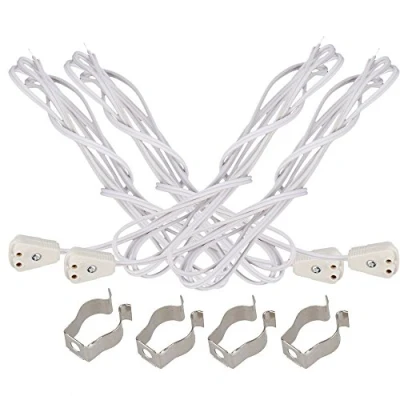 Image of ZIJIA 4pcs White Durable Metal T5 Base Fluorescent LED Tube Lamp Holder Socket With Clips Fitting Set 120cm