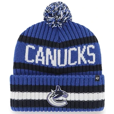Image of 47 NHL Unisex Adult Team Color Officially Licensed Primary Logo Bering Sport Knit Cuffed Pom Beanie Cold Weather Hat, Vancouver Canucks Blue, One size