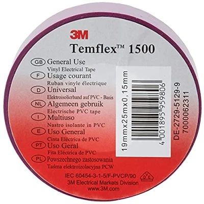 Image of 3M TVIO1925 Temflex 1500 Vinyl electrical insulation tape, 19 mm x 25 m, 0.15 mm, purple
