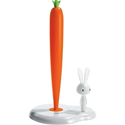 Image of Alessi Bunny and Carrot Kitchen Roll Holder, Tall, White