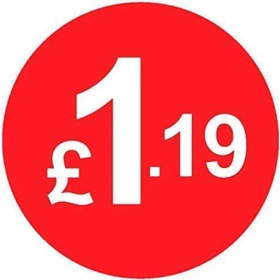 Image of Pack of 500 20mm Price Stickers Choose from 10p to £95 Bright Red Many Prices (£1.19 Red)