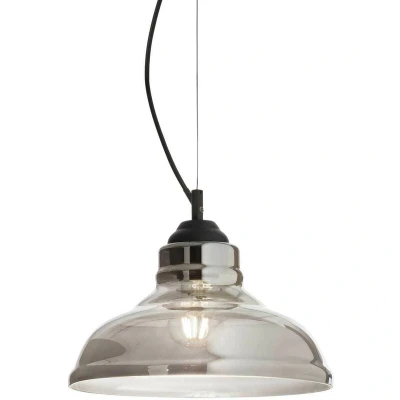 Image of Bistro 1 Light Dome Ceiling Pendant Black, Smokey Grey, Glass Plate, E27