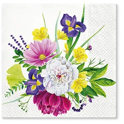 Image of Tete a 3Ply Flowery Tissue Paper Napkins Serviettes 33cm x Pack of 20 (LOVELY BUNCH)