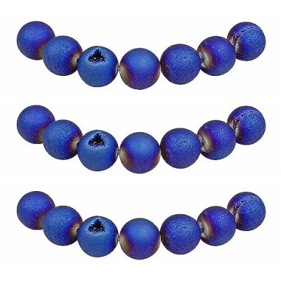 Image of MJDCB Natural Round Stone Beads 8mm Sapphire Blue Druzy Agate Loose Gemstone for Jewelry Making Bracelet Necklace 43pcs