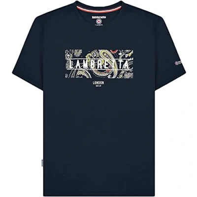 Image of Lambretta Mens Paisley Box Short Sleeve T Shirt Navy 3XL