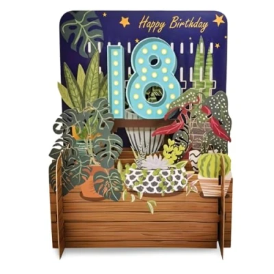 Image of Happy 18th Birthday Botanical Plants 3D Pop Up Greeting Card by Alljoy Cards MN034
