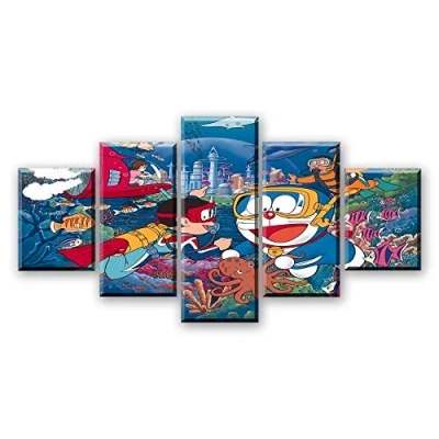 Image of XuFan Modern Canvas Pictures Living Room Wall Art 5 Piece Anime Doraemon Poster Painting Print Home Decor 20x30cm 2p 20x40cm 20x50cm 1p No Frame
