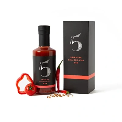 Image of Award winning Gourmet Sriracha Sauce Superfood in Glass Bottle 200ml Healthy by Chilli No. 5 Delicious Hot sustainable packaging.