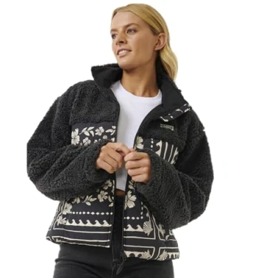 Image of RIP CURL Womens Soleil Fuzzy Sherpa Padded Jacket Coat Black XL