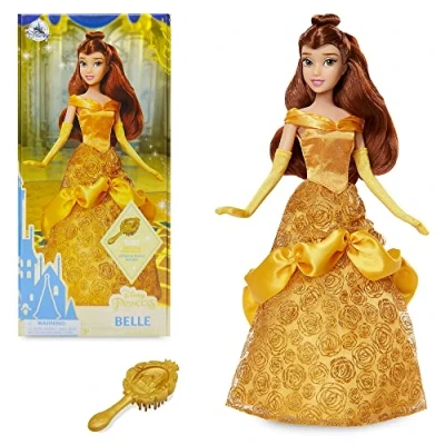 Image of Disney Store Official Princess Belle Classic Doll for Kids, Beauty and the Beast, 29cm/11, Includes Evening Gloves Brush, Fully Posable Toy in Glittering Outfit Suitable Ages 3+