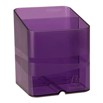 Image of Exacompta Ref 67719D Chromaline Collection Pen Cube Pot 74 x 93mm, 2 Sections for Pens &amp; Pencils, Space Saving Solution Offices Translucent Purple