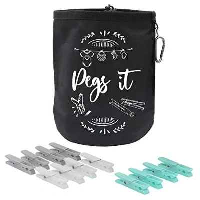 Image of Large Peg Bag with 144 Pcs Strong Plastic Clothes Pegs for Washing Line Securing up to 300 Laundry Hanging Clothesline Bags
