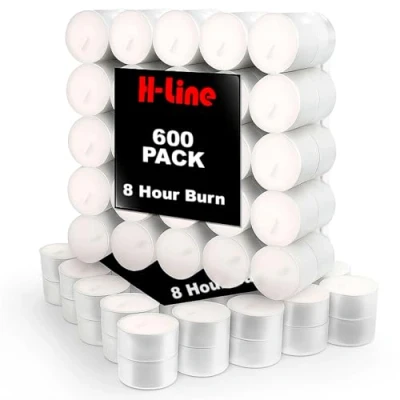 Image of H line 600 X White Unscented Tealights Candles 8hr 8 Hour Burning Time Tea Night Lights