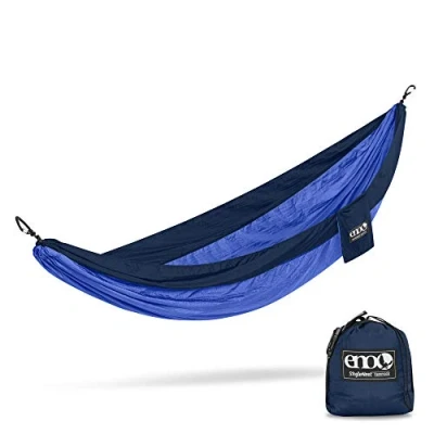 Image of ENO Singlenest Hammock Navy Royal Soft Breathable Fabric 70 Denier High Tenacity Nylon Taffeta Heavy Duty Triple Stitched Fast Dry Compression Stuffsack Aluminium Wiregate Carabiners Weight 454 g