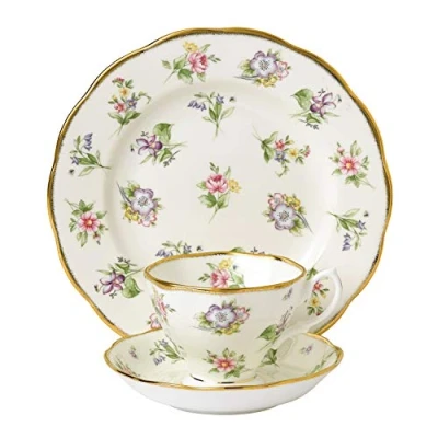 Image of Royal Albert 106 100 Years 40017588 1920 Spring Meadow Teacup, Saucer, 20cm Plate, 3 Pc Set, Fine Bone China