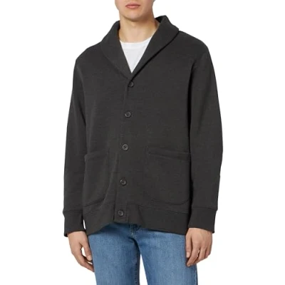 Image of Amazon Essentials Men&#039;s Long Sleeve Fleece Shawl Collar Cardigan, Charcoal Heather, S