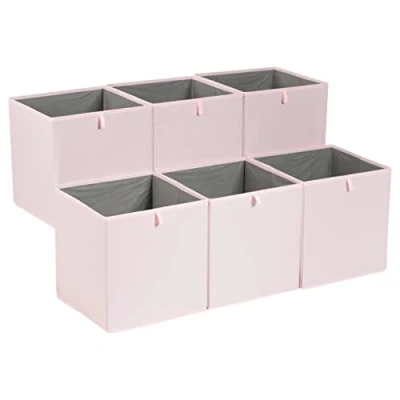 Image of Amazon Basics Collapsible Fabric Storage Cube Organiser Bins, Pack of 6, Peony Pink, 33 x 38 cm