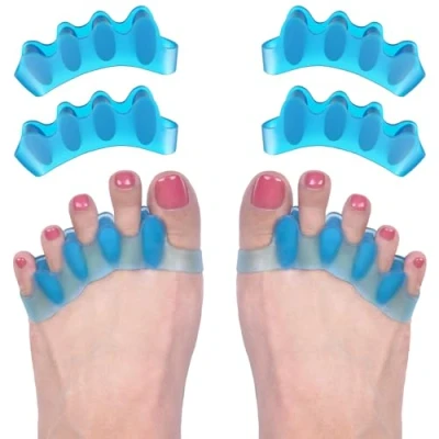 Image of ROOCKE 4 Pcs Gel Toe Spacers for Women,Correct Hammer Bunion Corrector Men,Big Spreaders,Yoga Separators,Straightener Overlapping Toes (Blue)