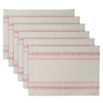 Image of DII French Stripe Tabletop Collection Farmhouse Style Dining Table Linen Placemat Set, 13x19, Taupe/Red, 6 Piece