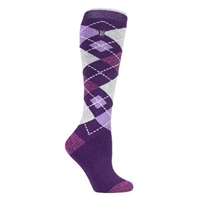 Image of HEAT HOLDERS LITE Ladies Thin Extra Long Knee High Warm Thermal Socks in Funky Quirky Patterns for Winter (4 8 UK, Purple Argyle)