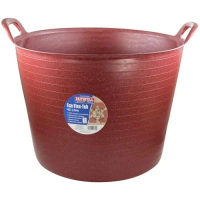 Image of Faithfull Eco Flex Tub, Multi Purpose, Durable &amp; Sustainable Flexible Bucket with Reinforced Handles 42 Litre (9gl), Red