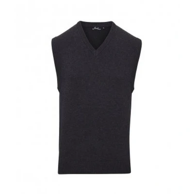 Image of Premier Mens Sleeveless Cotton Acrylic V Neck Sweater (Charcoal) Size X Small