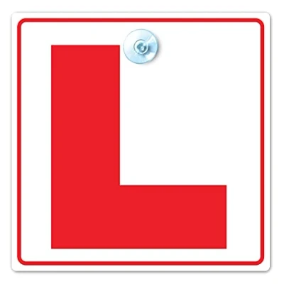 Image of L Plate Suction Cup Car Sign Square, Learner Driver Sign, New Red Advisory in and White 14cm x